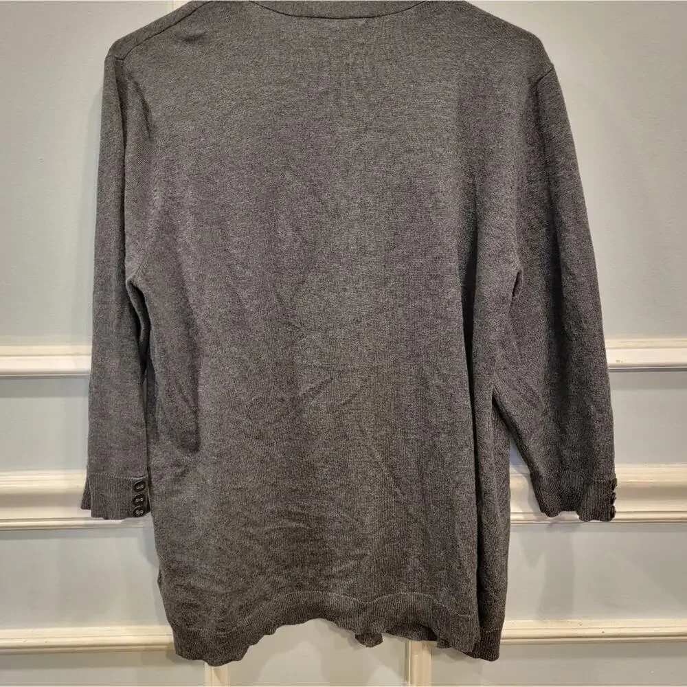 Woman's Karen Scott Flower Grey Cardigan Large Petite - Picture 7 of 10